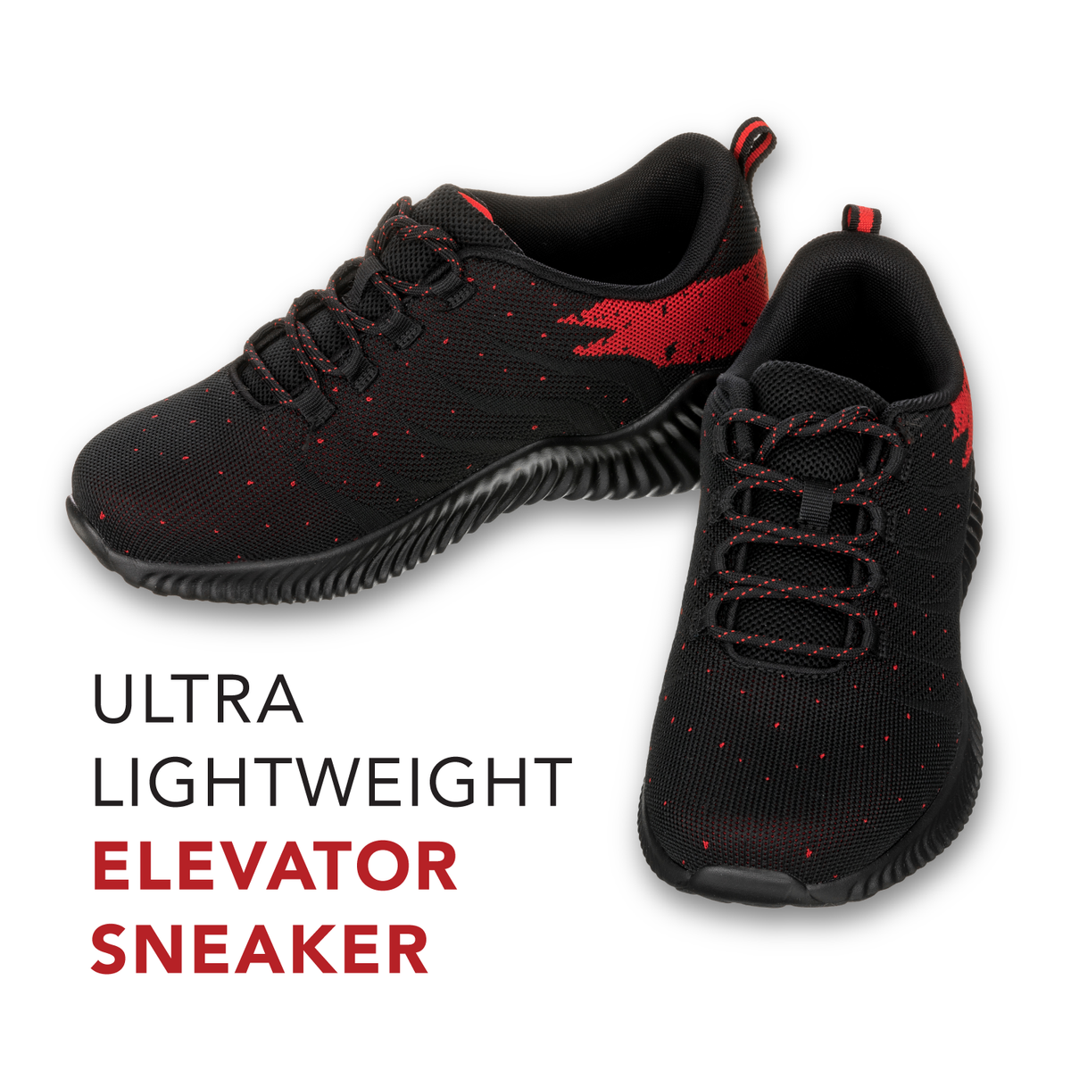 CALTO Q215 Men's Elevator Sneakers – 2.4 Inches Taller (Black/Red) – Ultra Lightweight