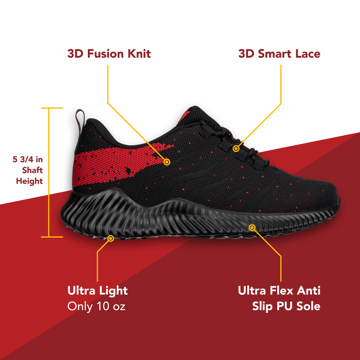 CALTO Q215 Men's Elevator Sneakers – 2.4 Inches Taller (Black/Red) – Ultra Lightweight