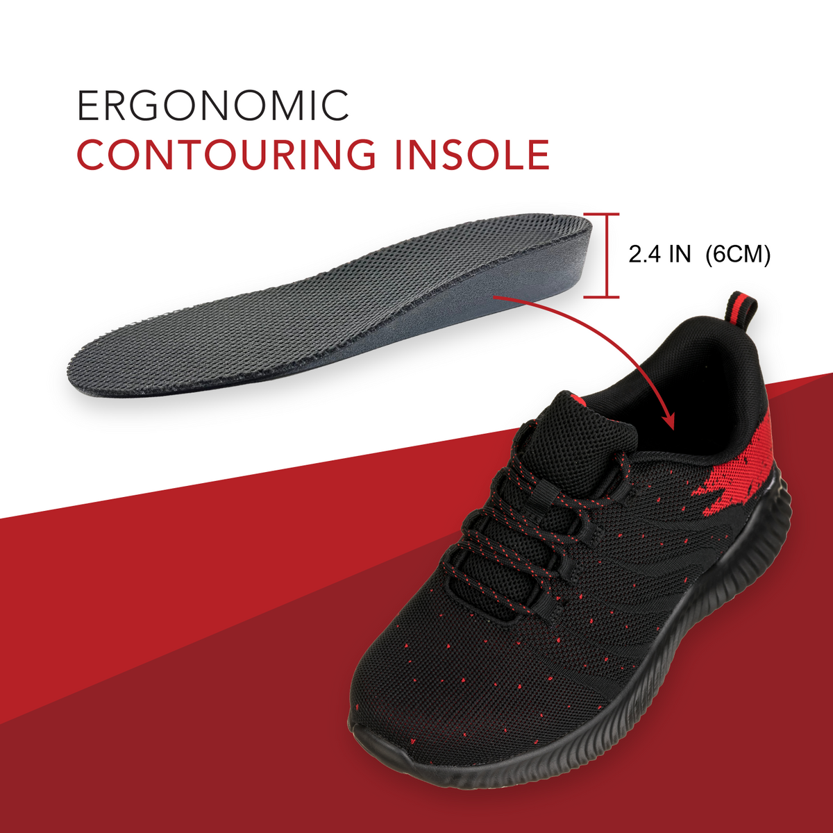 CALTO Q215 Men's Elevator Sneakers – 2.4 Inches Taller (Black/Red) – Ultra Lightweight