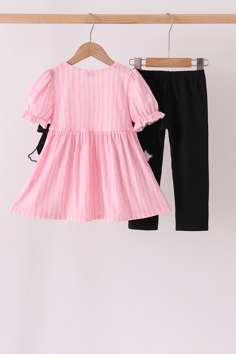 Pink Ghost Applique Striped Pants Set