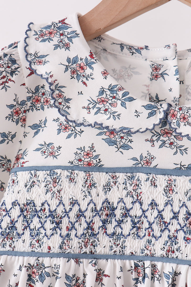 Teal Floral Smocked Pants Set