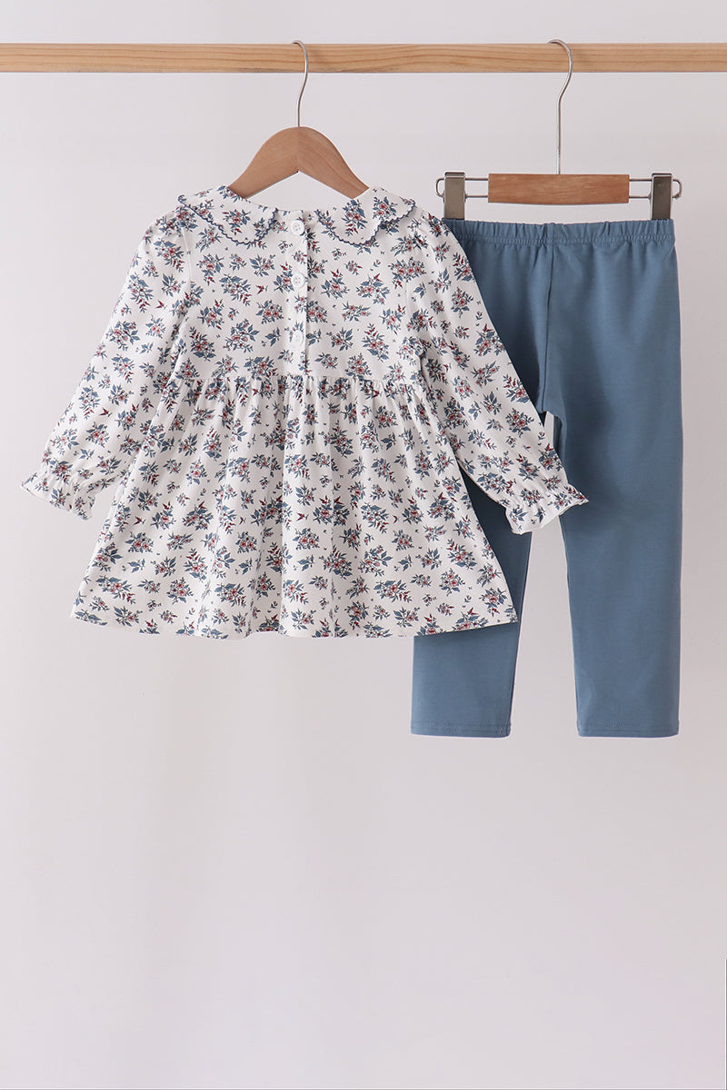 Teal Floral Smocked Pants Set
