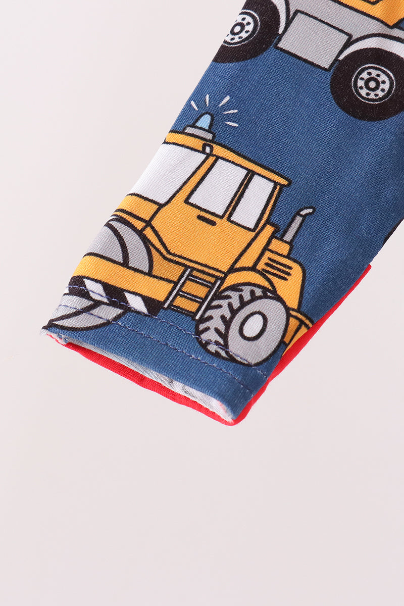 Navy Tractor Print Bamboo Romper