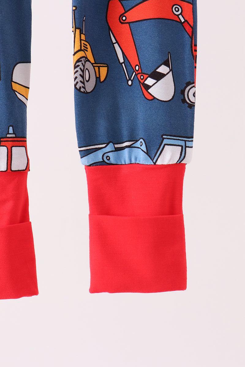 Navy Tractor Print Bamboo Romper