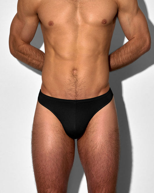Solid Black Swim Thong