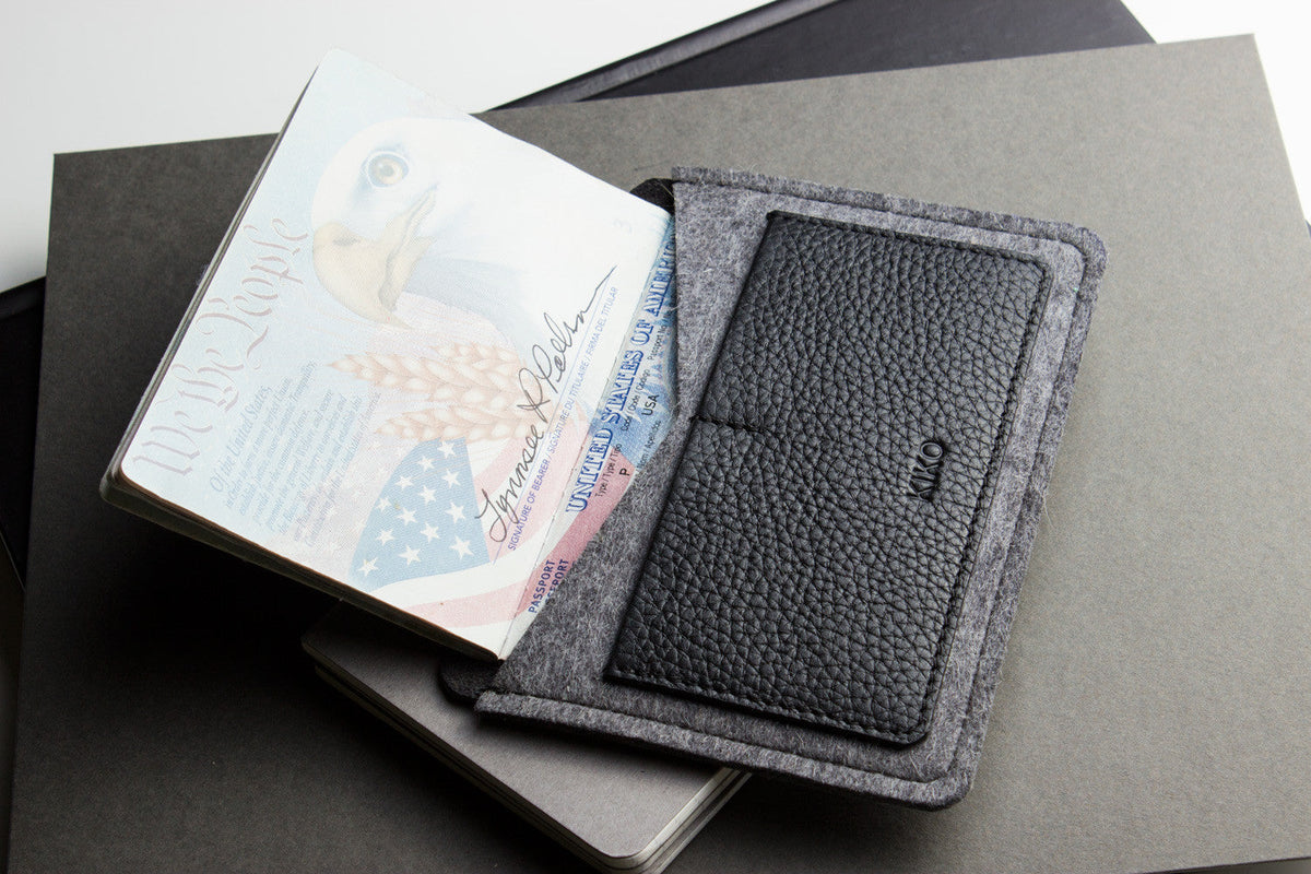 Leather and Wool Felt Passport Holder