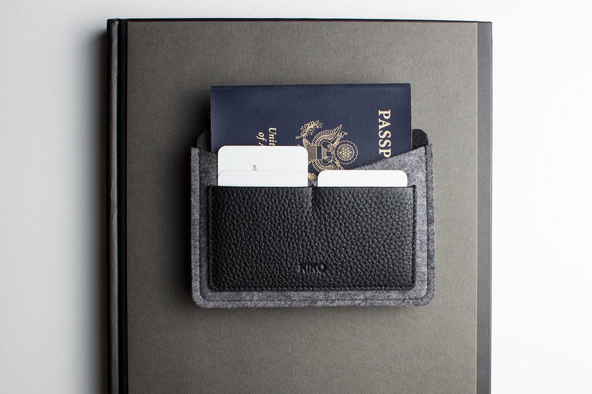 Leather and Wool Felt Passport Holder