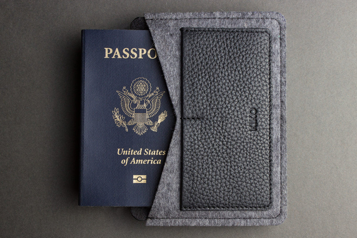Leather and Wool Felt Passport Holder