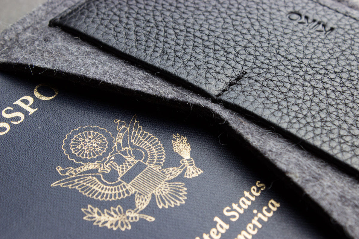 Leather and Wool Felt Passport Holder