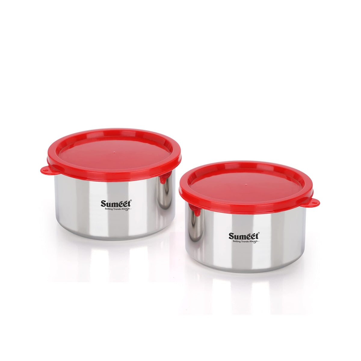 Sumeet Stainless Steel Airtight and Leak-Proof Food Storage Container, 650 ml, 12 cm, Pack of 2, Silver