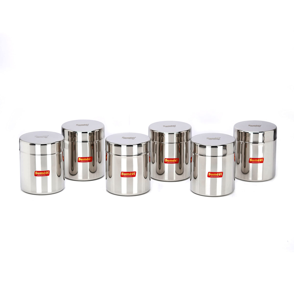 Sumeet Stainless Steel Small Canisters/Jars/Ubha Dabba/Storage Containers, Set of 6, 750 ml Each, 9.5 cm Diameter, Silver