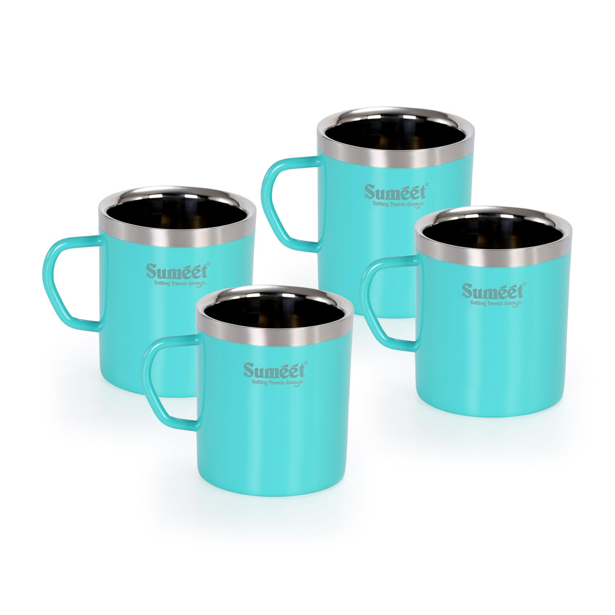 Sumeet Stainless Steel Coloured Double-Wall Tea/Milk/Coffee Mug Set of 4 Pcs, 300 ml, Green