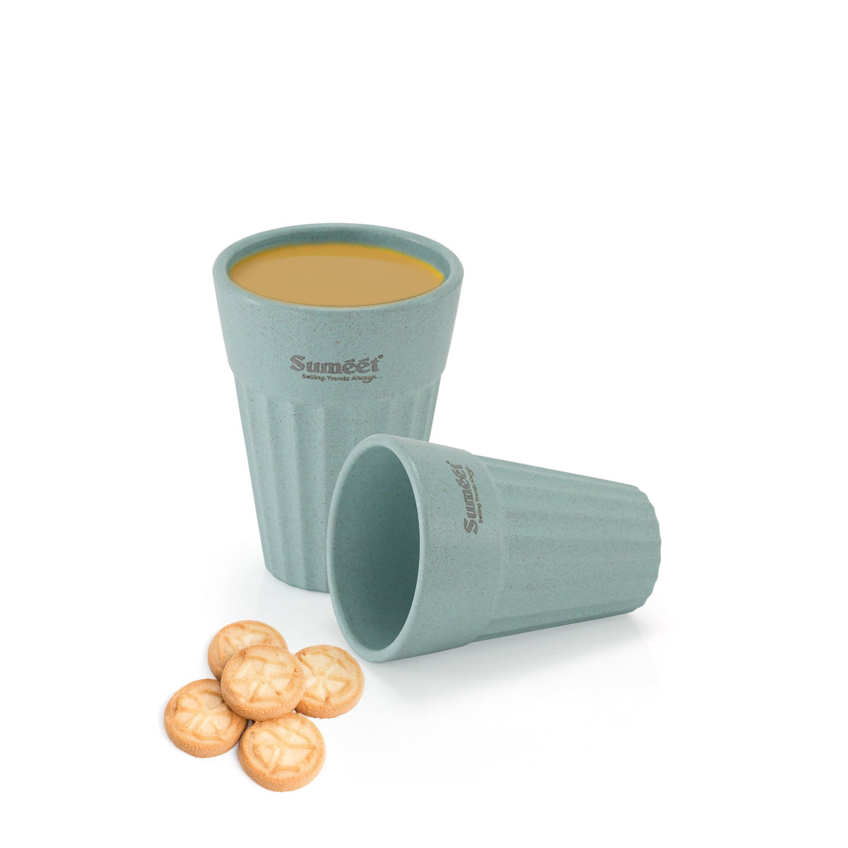 Sumeet Eco-Friendly Cutting Chai Cups, 200 ml, Set of 2, Green, Made with Rice Husk, Coffee Husk and Bamboo Fiber, Sturdy, Microwave Safe
