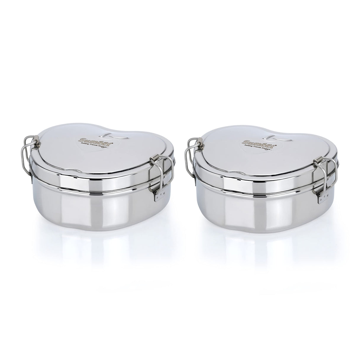 Sumeet Stainless Steel Oval Lunch Box/Tiffin with 2 Compartments and Locking Clip, 800 ml, Ideal for 1 Person, Silver