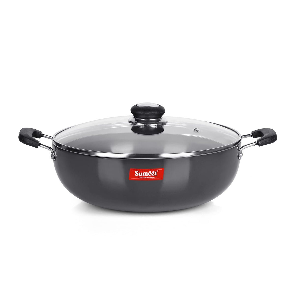 Sumeet 3 mm Hard Anodized Deep Kadai with Stainless Steel Lid, Big Size No. 15, 28.5 cm Dia., 4.5 L Capacity