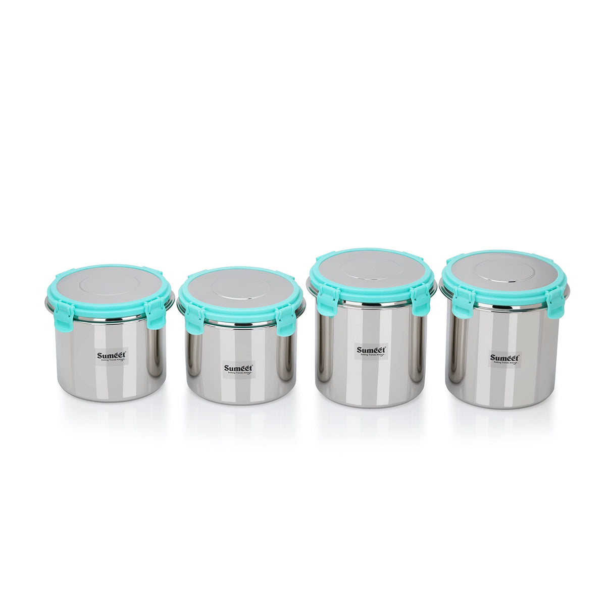 Sumeet Airtight and Leak-Proof Steelexo Stainless Steel Storage Container with Lid, Pack of 4 Pieces, 1100 ml and 1300 ml, Silver