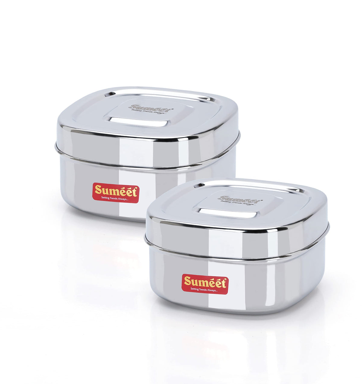 Sumeet Stainless Steel Square Storage Containers/Boxes for Kitchen, Set of 2, 550 ml, 11 cm Diameter, Silver