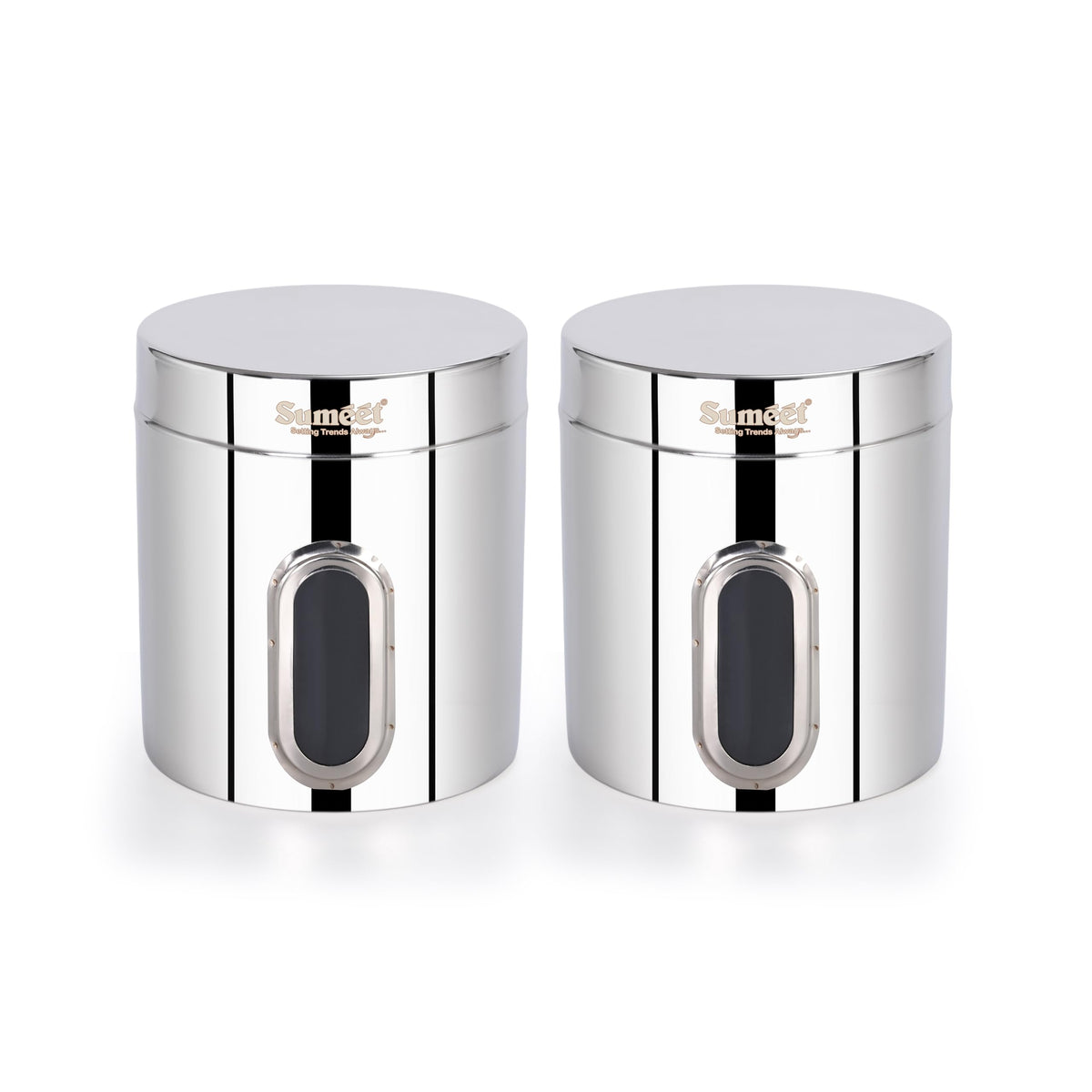 Sumeet Stainless Steel Small Kitchen Storage Containers/Jars/Dabba with See-Through Window, Set of 2, 1100 ml Capacity Each