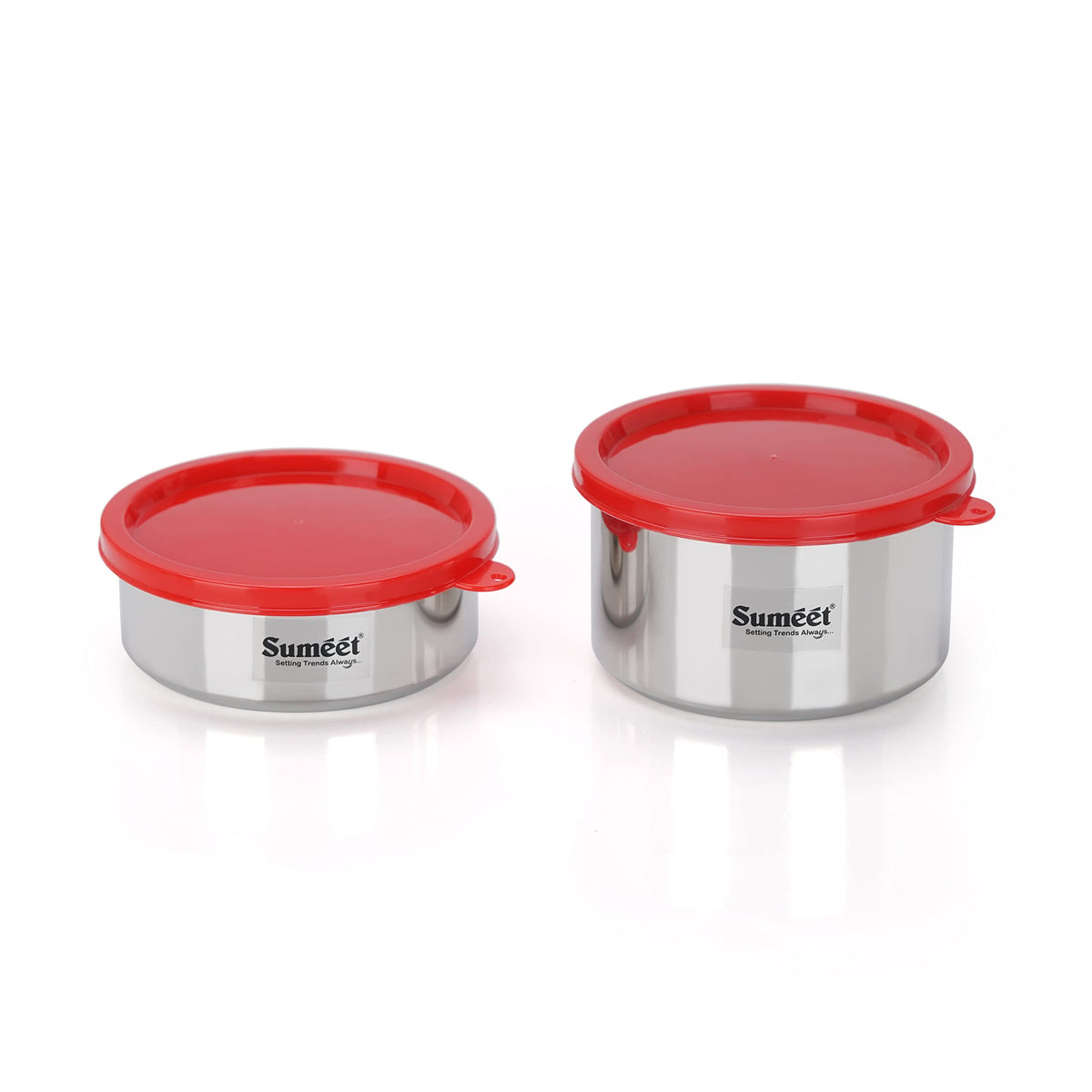 Sumeet Stainless Steel Airtight and Leak-Proof Food Storage Container, 400 ml and 650 ml, Pack of 2, Silver