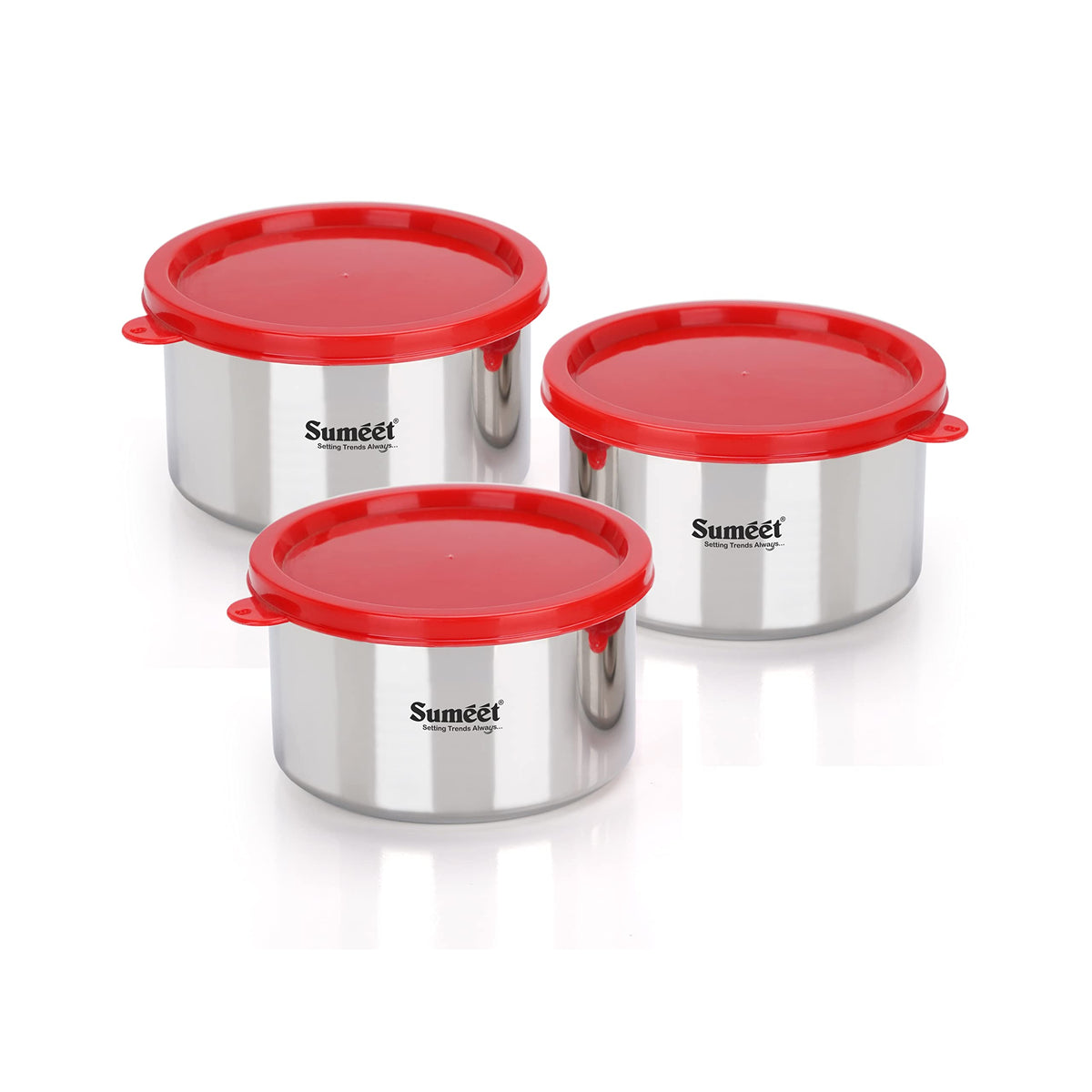 Sumeet Stainless Steel Airtight and Leak-Proof Food Storage Container, 650 ml, 12 cm, Pack of 3, Silver