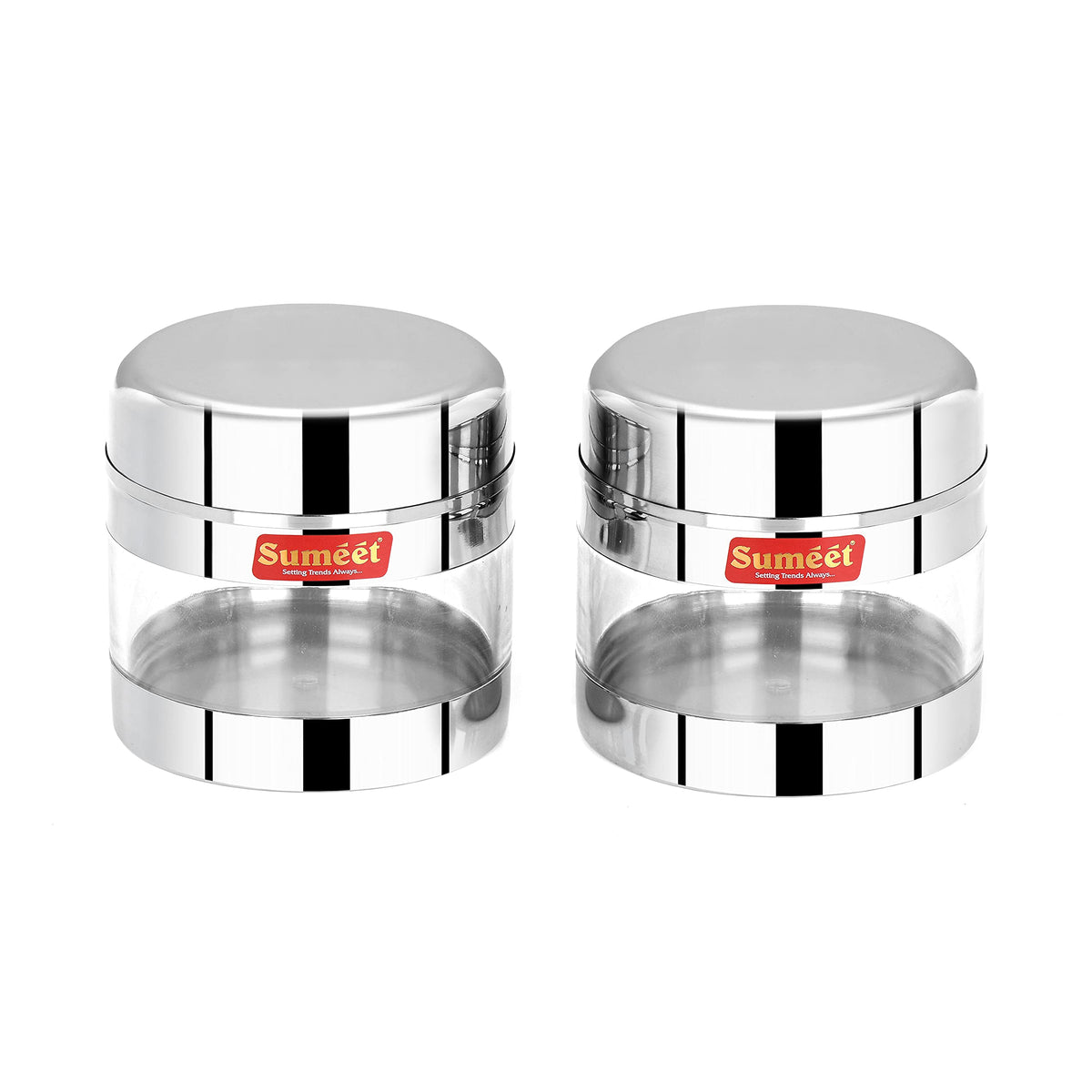 Sumeet Stainless Steel Circular See-Through/Transparent Container, Set of 2 Pc, 450 ml Each, 10 cm Dia, Silver
