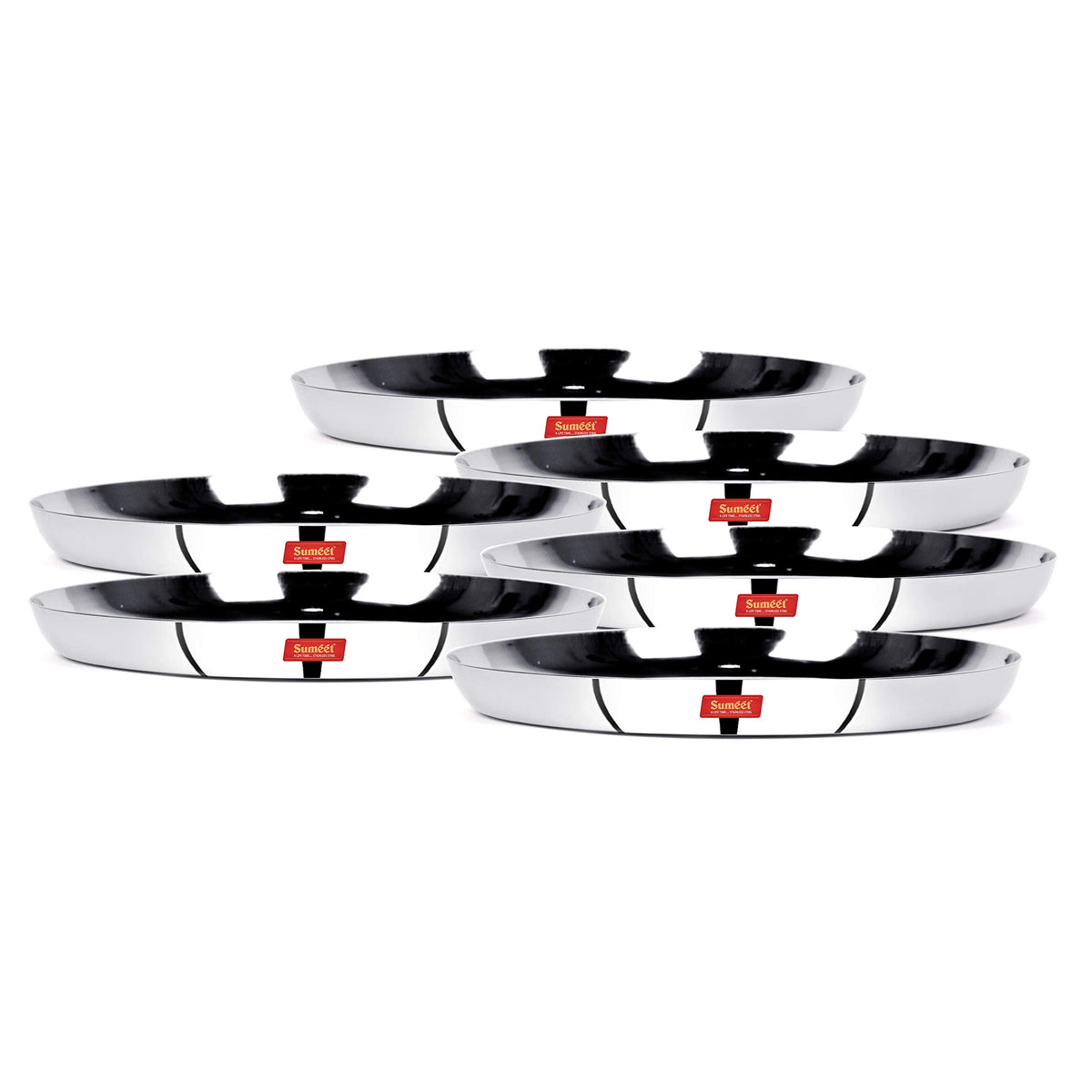 Sumeet Stainless Steel Apple-Shape Heavy-Gauge Snack Plates with Mirror Finish, 22.8 cm Diameter, Set of 6