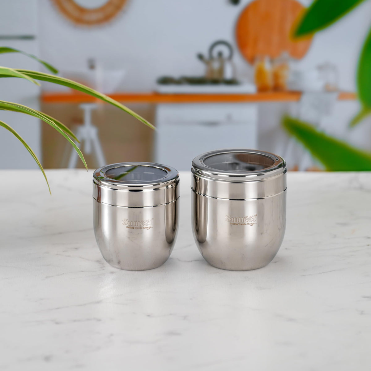 Sumeet Stainless Steel Conical Canisters/Storage Containers for Kitchen with See-Through Lid, Set of 2 Pcs, 400 ml and 500 ml