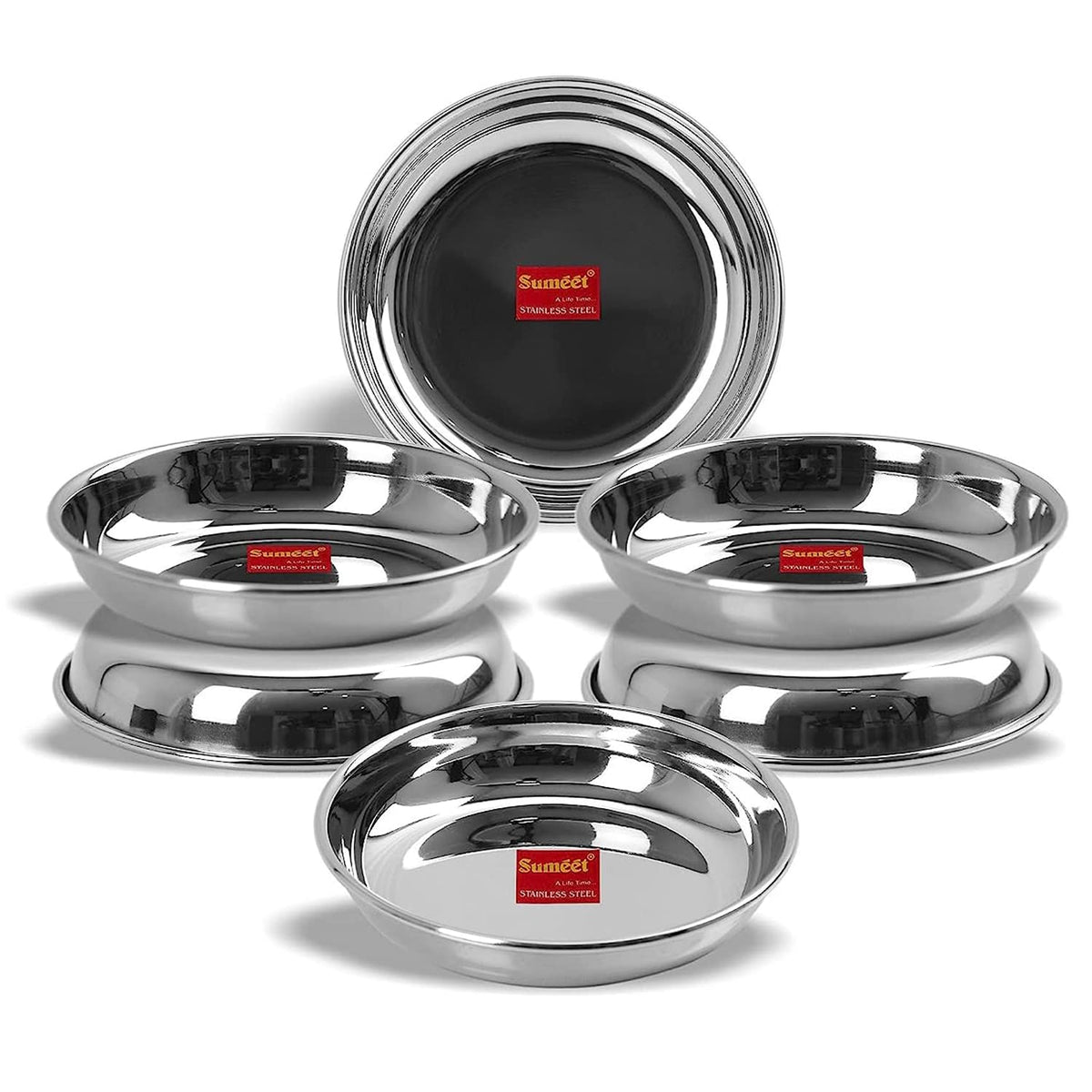 Sumeet Stainless Steel Heavy Gauge Small Halwa Plates, 12 Pieces, 14.5 cm Diameter, Durable and Mirror Finish, Ideal for Serving