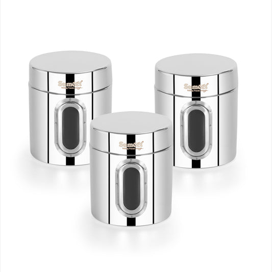 Sumeet Stainless Steel Small Kitchen Storage Containers/Jars/Dabba with See-Through Window, Set of 3, 1100 ml Each