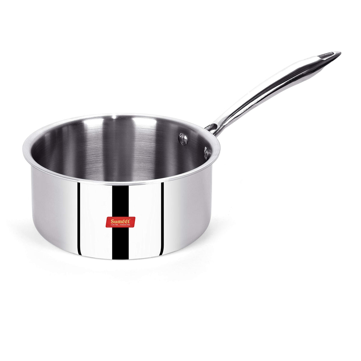 Sumeet Cook Smart Triply Stainless Steel-Aluminium-Stainless Steel 3-Layer Sauce Pan, 2.3 L, 18 cm, Silver, 2300 ml
