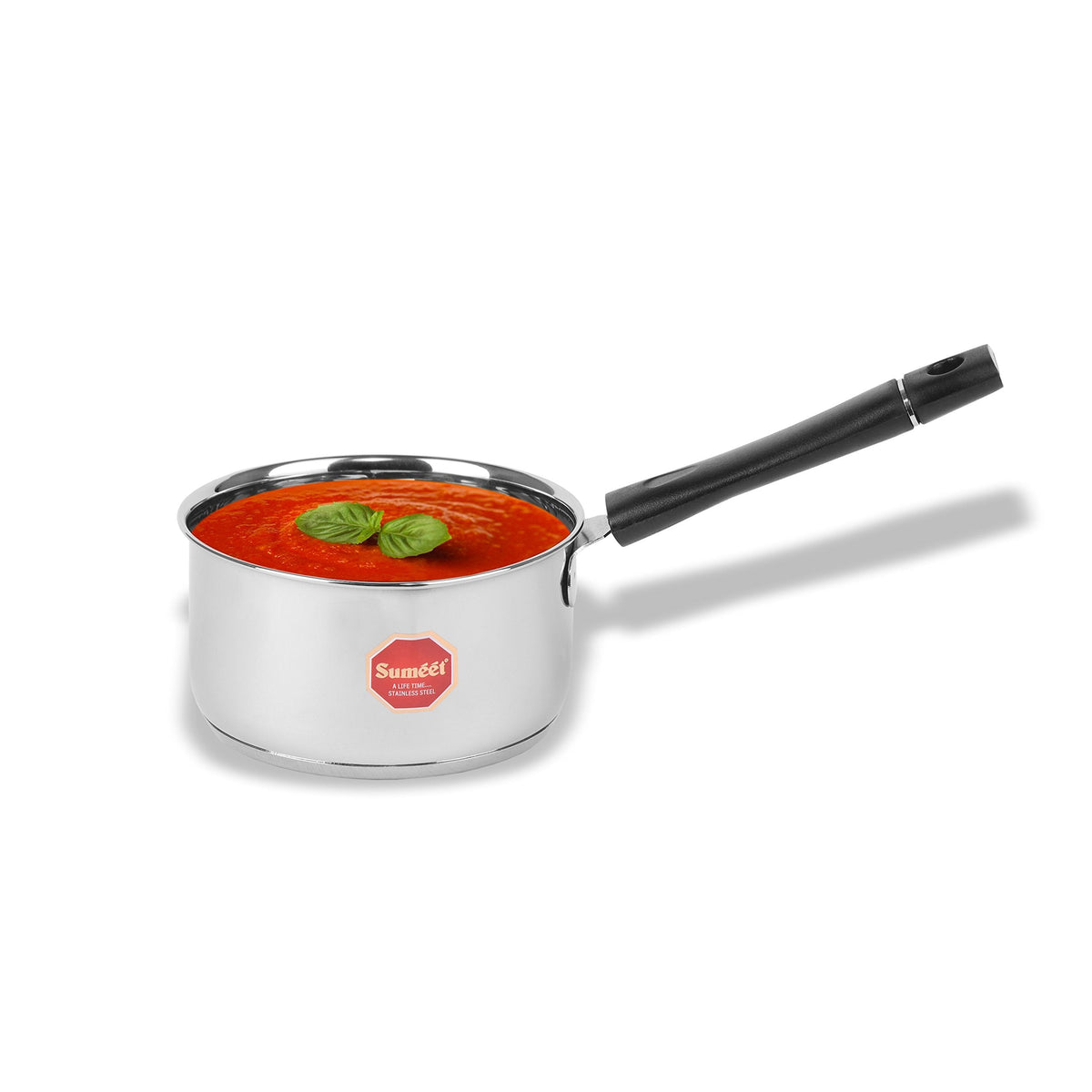 Sumeet Stainless Steel Induction Bottom (Encapsulated Bottom) Induction and Gas Stove Friendly Sauce Pan, Size No. 010 (1.1 Ltr)