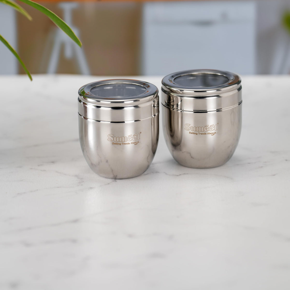 Sumeet Stainless Steel Conical Canisters/Storage Containers for Kitchen with See-Through Lid, Set of 2 Pcs, 250 ml Each