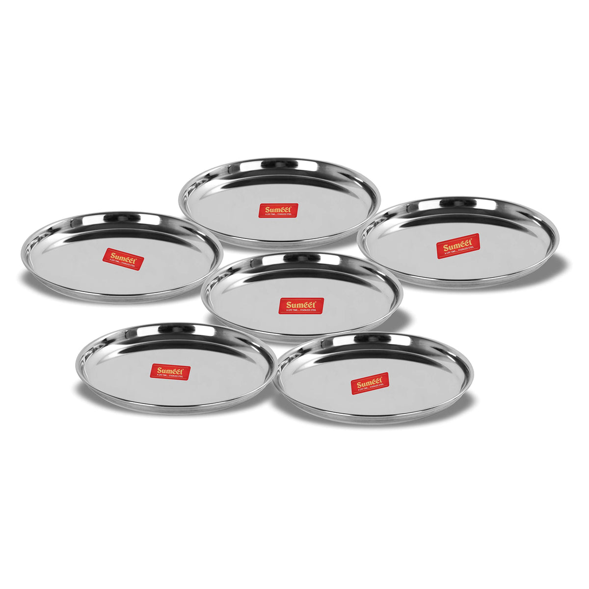 Sumeet Stainless Steel Dinner Plates, 17 cm, Set of 6