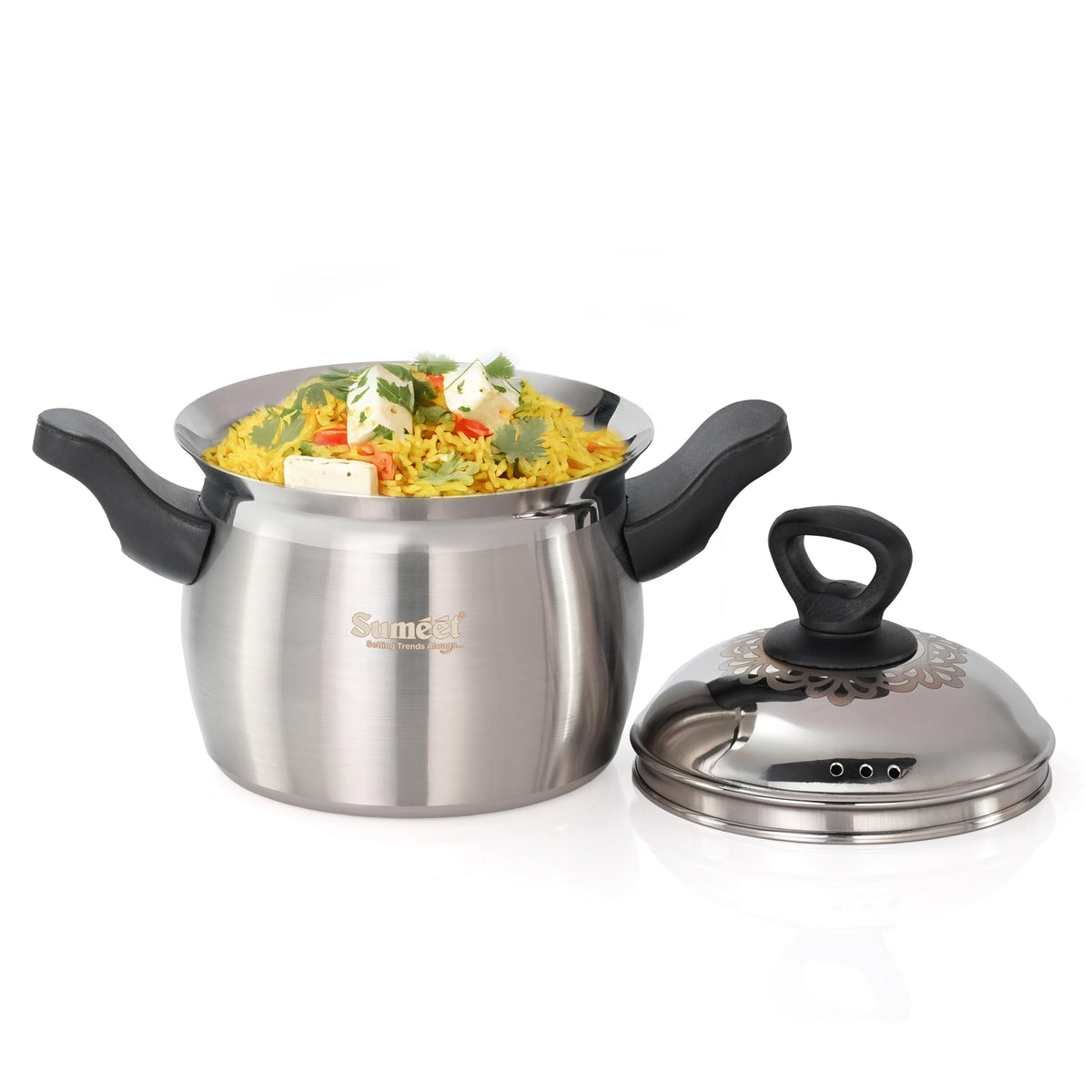 Sumeet ISI Certified Stainless Steel Cook & Serve Pineapple-Shaped Handi/Cooking Pot with Steel Lid | Induction and Gas Compatible