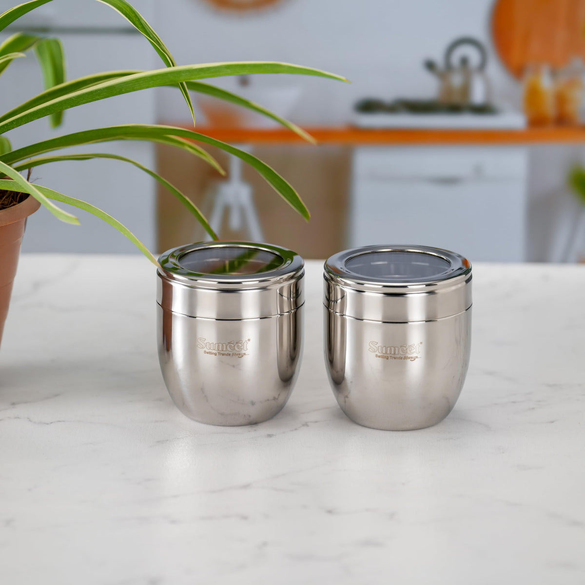 Sumeet Stainless Steel Conical Canisters/Storage Containers for Kitchen with See-Through Lid, Set of 2 Pcs, 400 ml Each
