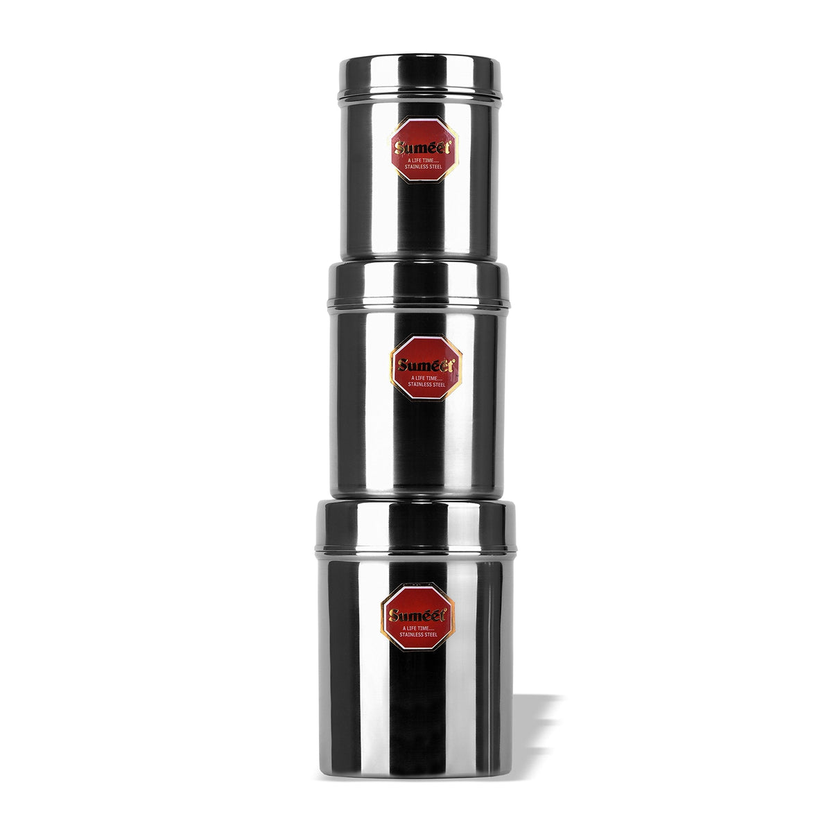 Sumeet Stainless Steel Vertical Canisters/Ubha Dabba Storage Container Set of 3, No. 7 to No. 9, 350 ml, 500 ml and 700 ml, Silver