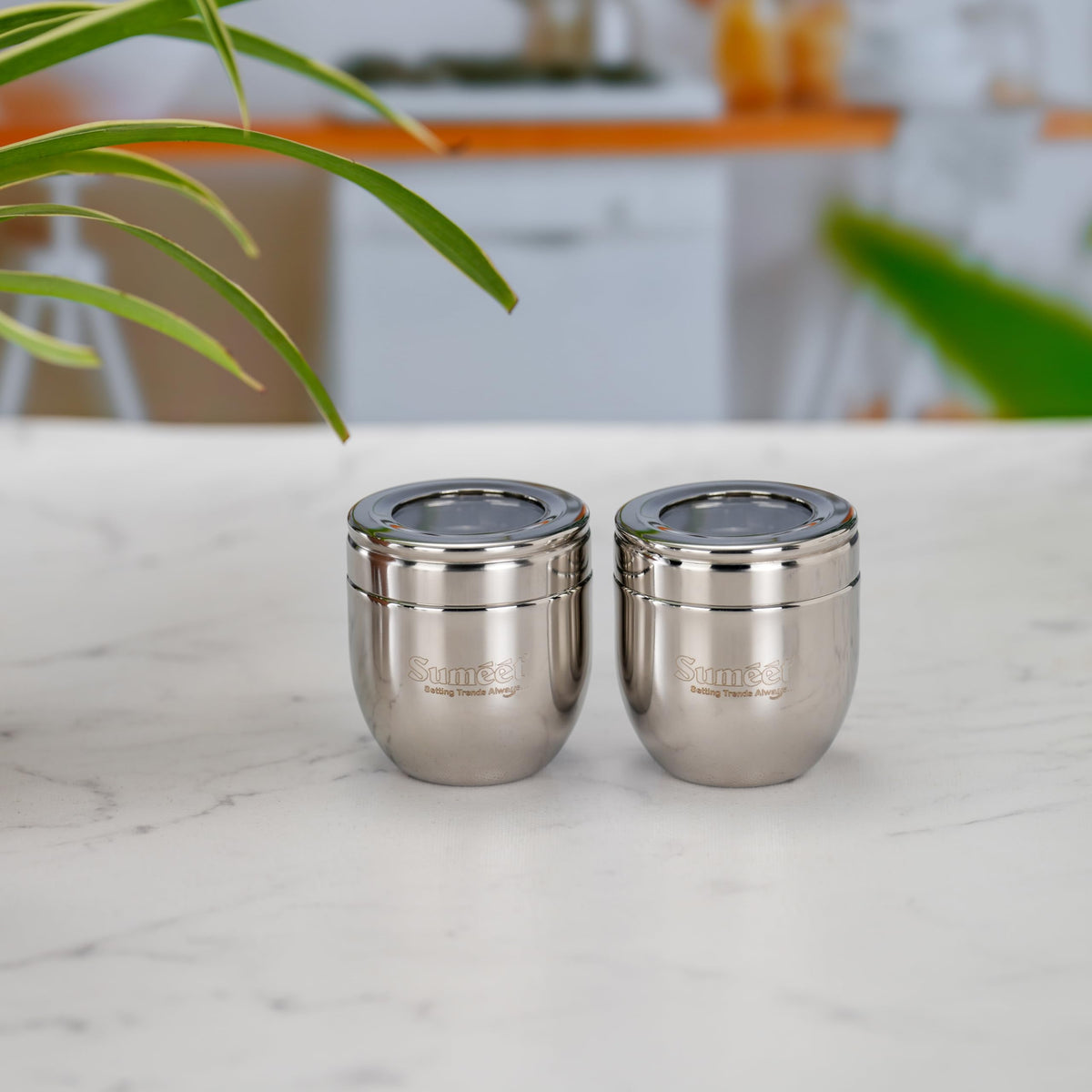 Sumeet Stainless Steel Conical Canisters/Storage Containers for Kitchen with See-Through Lid, Set of 2 Pcs, 150 ml Each