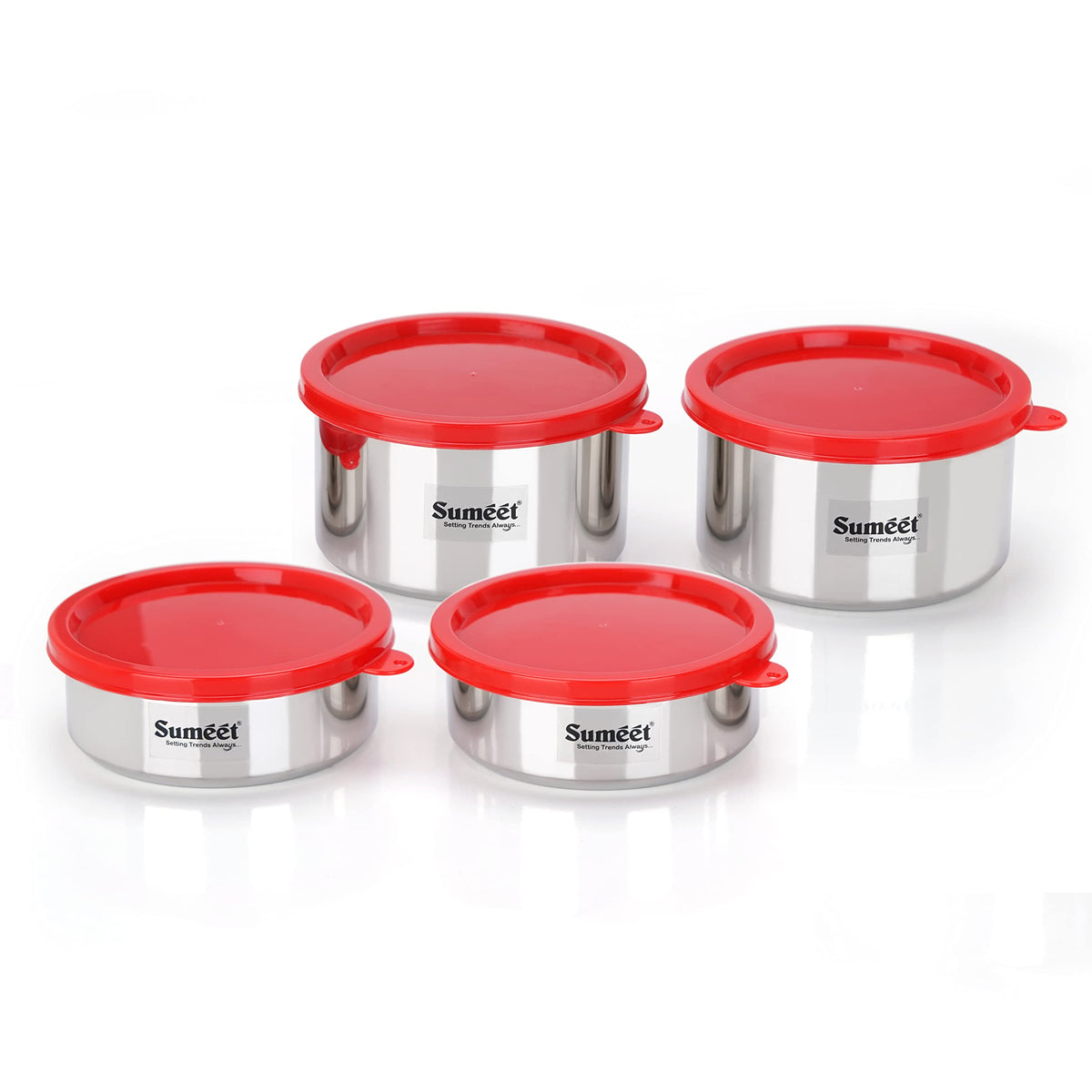 Sumeet Stainless Steel Airtight and Leak-Proof Food Storage Container, 400 ml and 650 ml, Pack of 4, Silver
