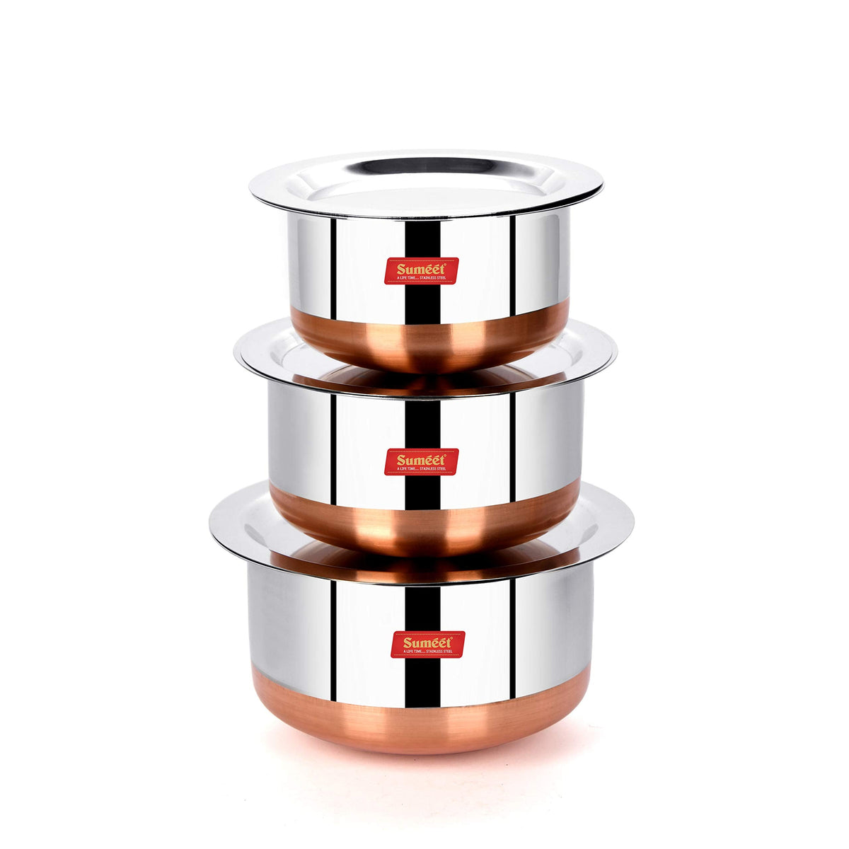 Sumeet Stainless Steel Copper Bottom 2-Piece Big Size Tope Pot Set with Lids, 3.850 L and 4.70 L