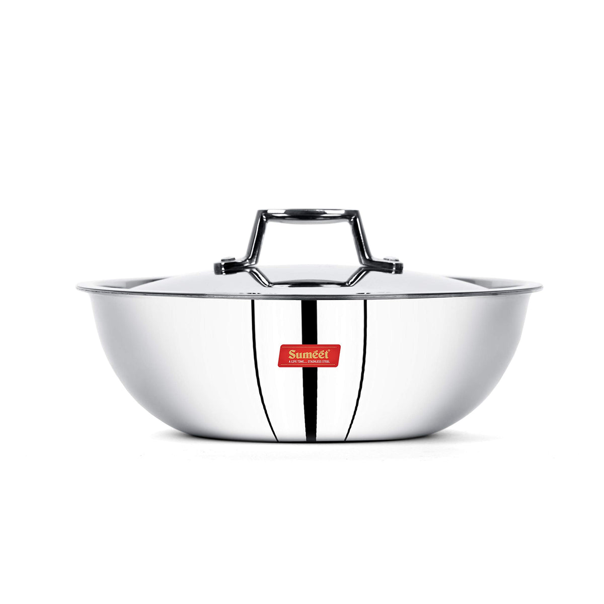 Sumeet Cook Smart Triply Steel-Aluminium-Steel 3-Layer Polished Tasra with Lid, 2.5 Liters, 24 cm