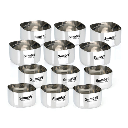 Sumeet Heavy Gauge Stainless Steel Square Bowl/Wati/Katori with Mirror Finish, 6.5 cm & 7 cm Dia, Set of 12 pcs, 150 ml & 200 ml Each