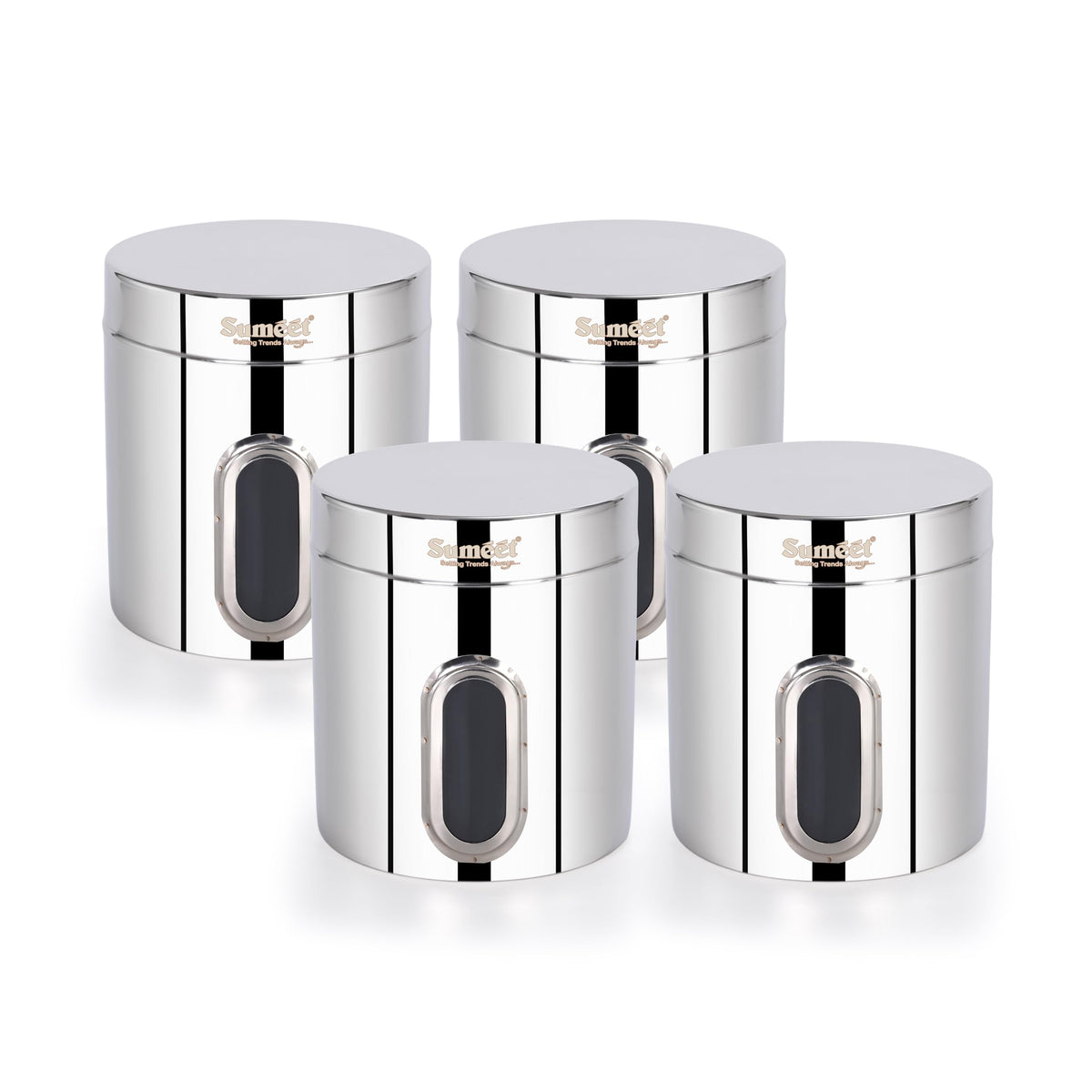 Sumeet Stainless Steel Small Kitchen Storage Containers/Jars/Dabba with See-Through Window, Set of 4, 1100 ml Each