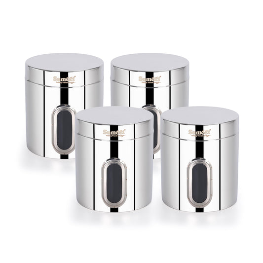 Sumeet Stainless Steel Small Kitchen Storage Containers/Jars/Dabba with See-Through Window, Set of 4, 1100 ml Each