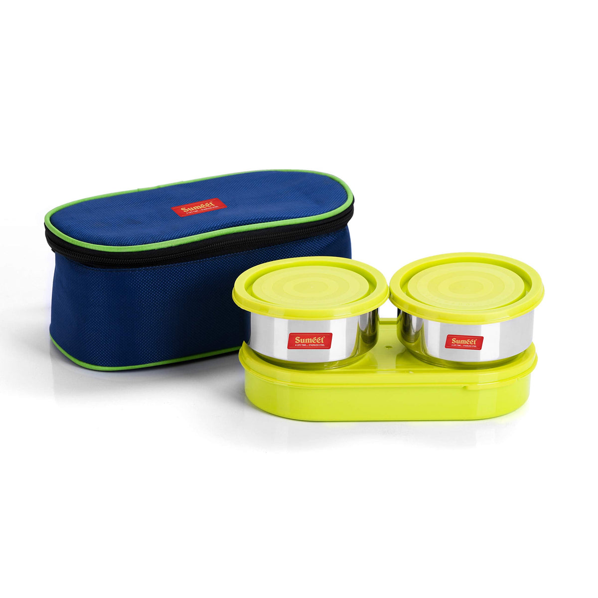 Sumeet Ingenious Tiffin with 2 Airtight & Leak-Proof Stainless Steel Containers + 1 Large Container + Insulated Pouch (300 ml)