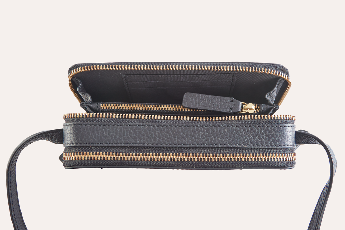 Pebble Leather Zip-Around Crossbody