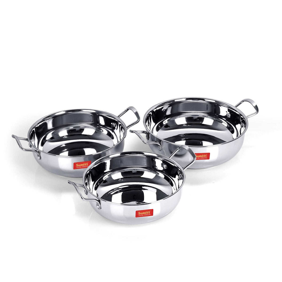Sumeet Stainless Steel 3-Piece Cookware Set, 1.9 L, 2.3 L and 3 L, Silver
