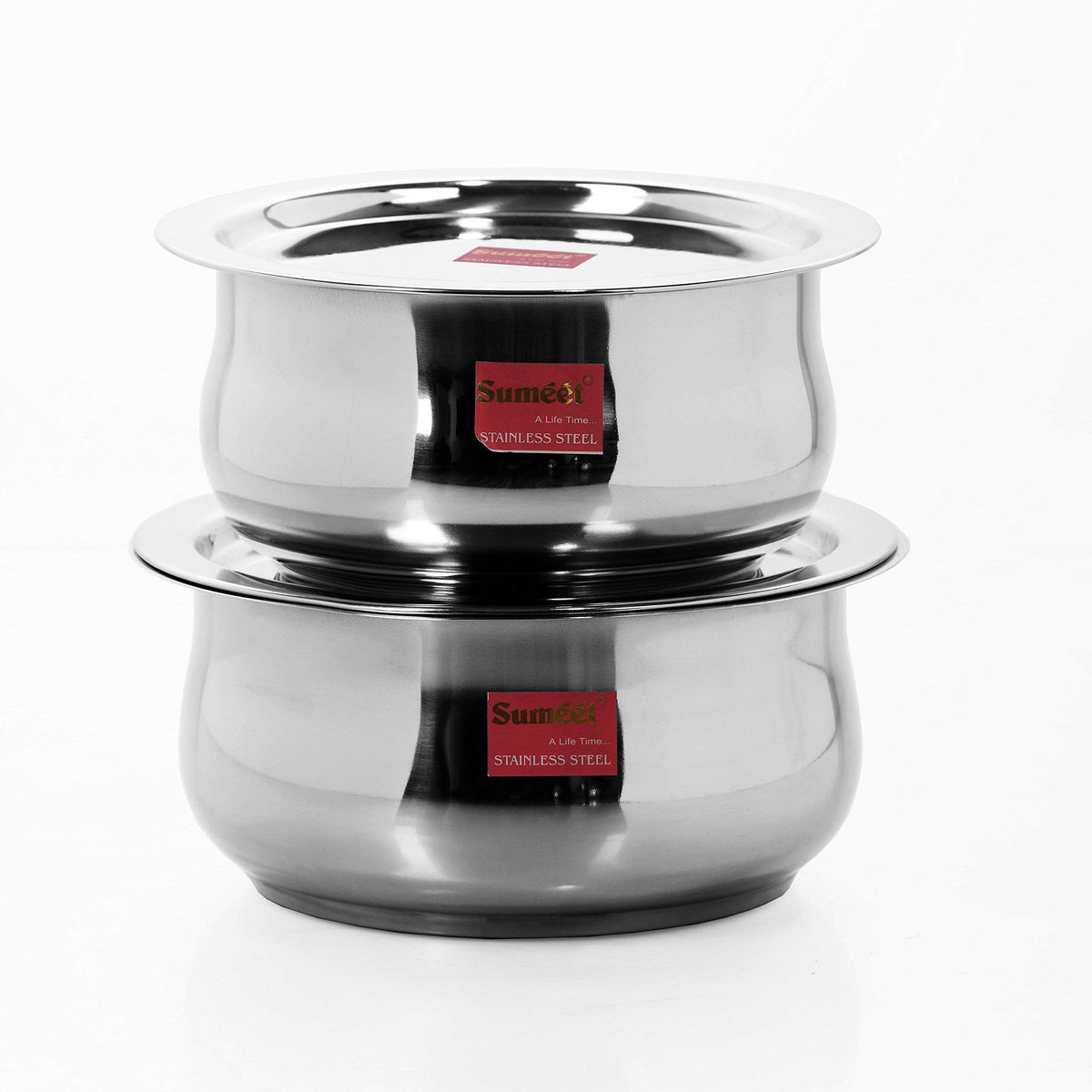 Sumeet Stainless Steel 2-Piece Cookware Set with Lids, 3.6 L to 4.3 L, Steel
