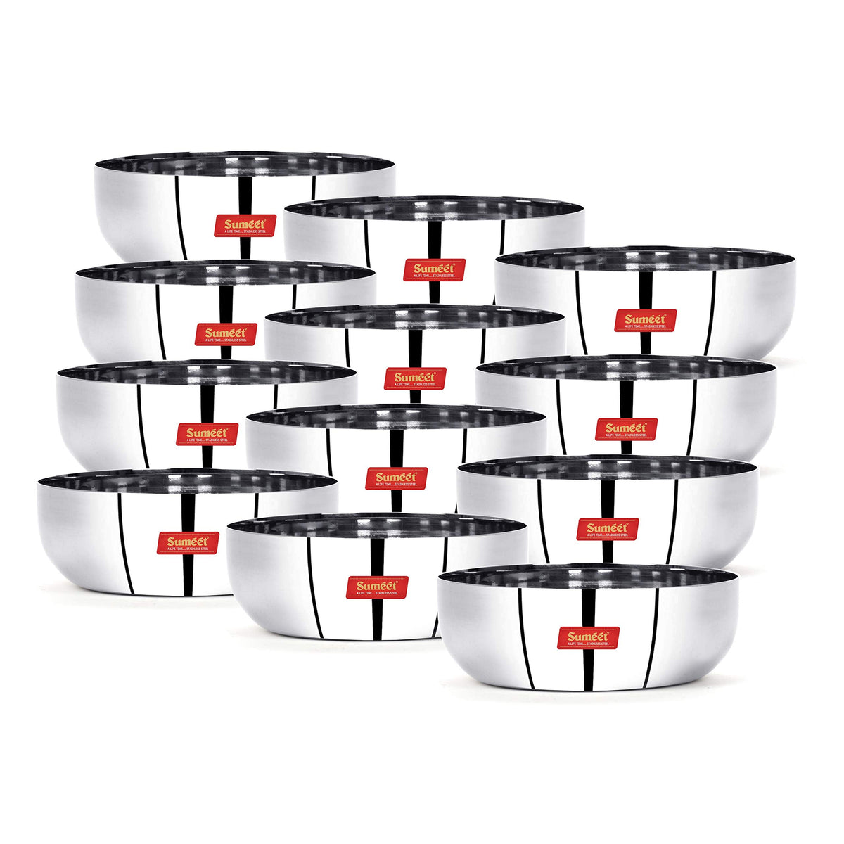 Sumeet Stainless Steel Apple-Shape Heavy-Gauge Mini Dessert Plates with Mirror Finish, 10 cm Diameter, 200 ml Capacity, Set of 12