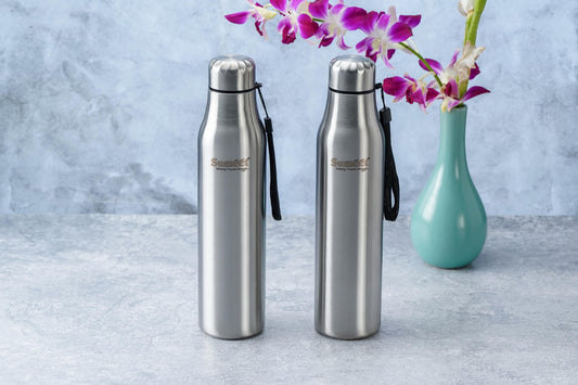 Sumeet AlphaAqua Stainless Steel Leak Proof Water Bottle, 1 Litre, Pack of 2
