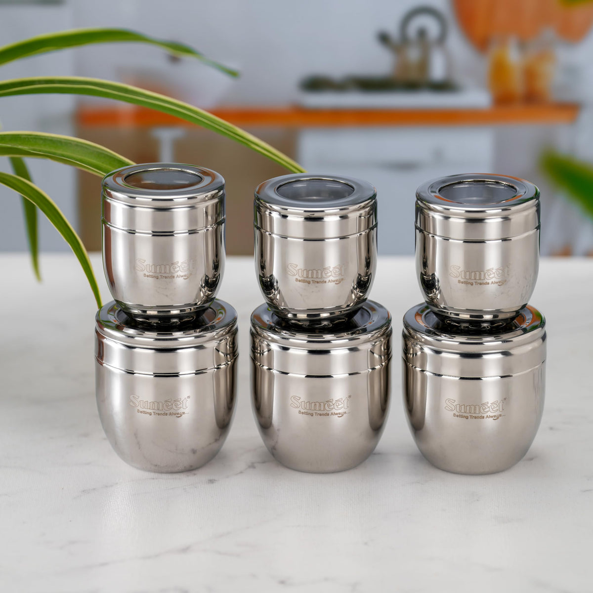 Sumeet Stainless Steel Conical Canisters/Storage Containers for Kitchen with See-Through Lid, Set of 6 Pcs, 250 ml